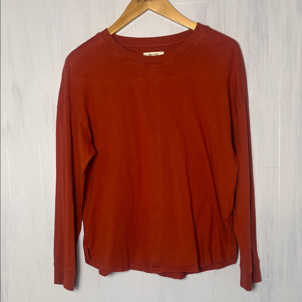MADEWELL Small Muted Red Cotton Long Sleeve Crew Neck Top Casual Comfy